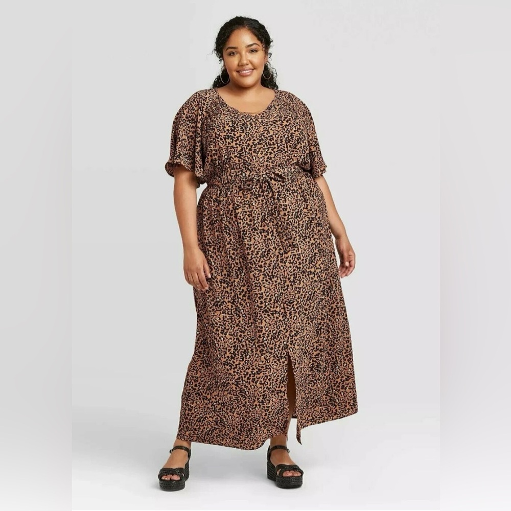 Ava & Viv Flowy Leopard Print Maxi Dress Size 3XL